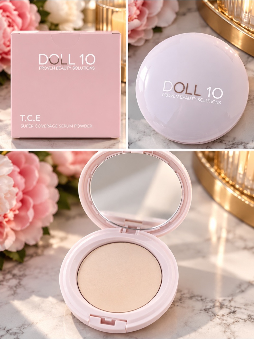 Doll 10 T.C.E Super Coverage Serum Powder – Soft Pink Compact